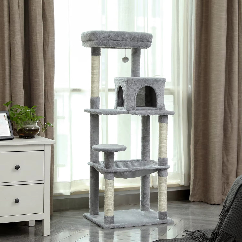 Cat Tree House Condo Cat’S Activity Center with Double Condo Indoor Soft Perch Fully Wrapped Scratching Sisal Post Rascador Gato