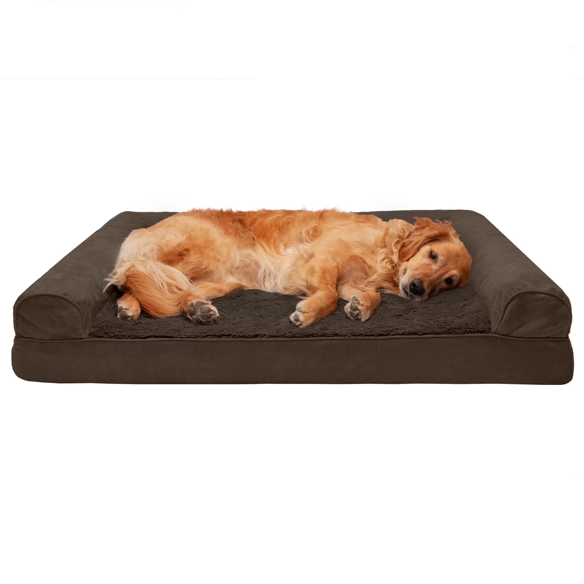 Plush & Suede Cooling Gel Foam Top Sofa Pet Bed for Dogs & Cats - Espresso, Jumbo