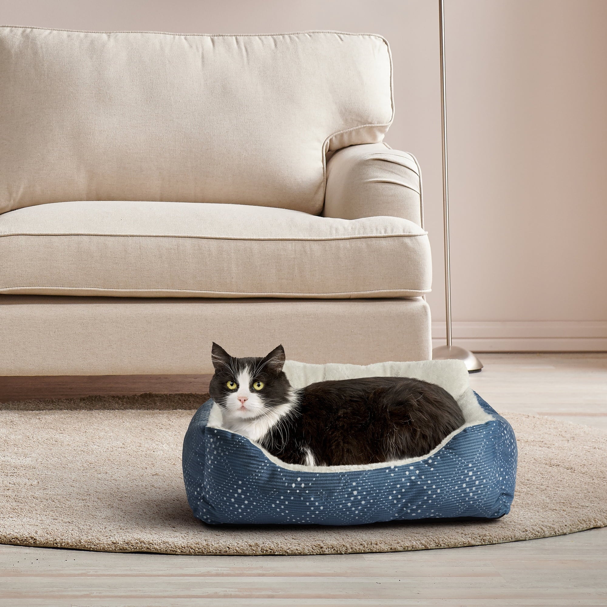 (6 Pack)  Dog & Cat Bed, Plush Lounger, Portable, Machine Washable, Blue, 21" X 17"