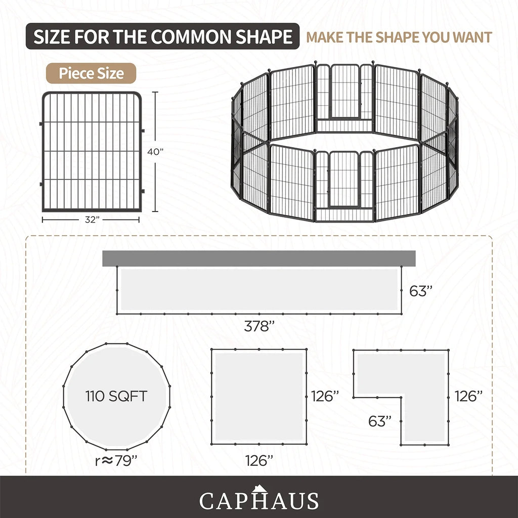 24/32/40 Inch Height Bold Metal Foldable Heavy-Duty Pet Playpen with Door, Available in 8/16/24/32 Panels, Indoor/Outdoor Portable Kennel, Dog/Animals Exercise Fence Cage for Yard, RV, Camping