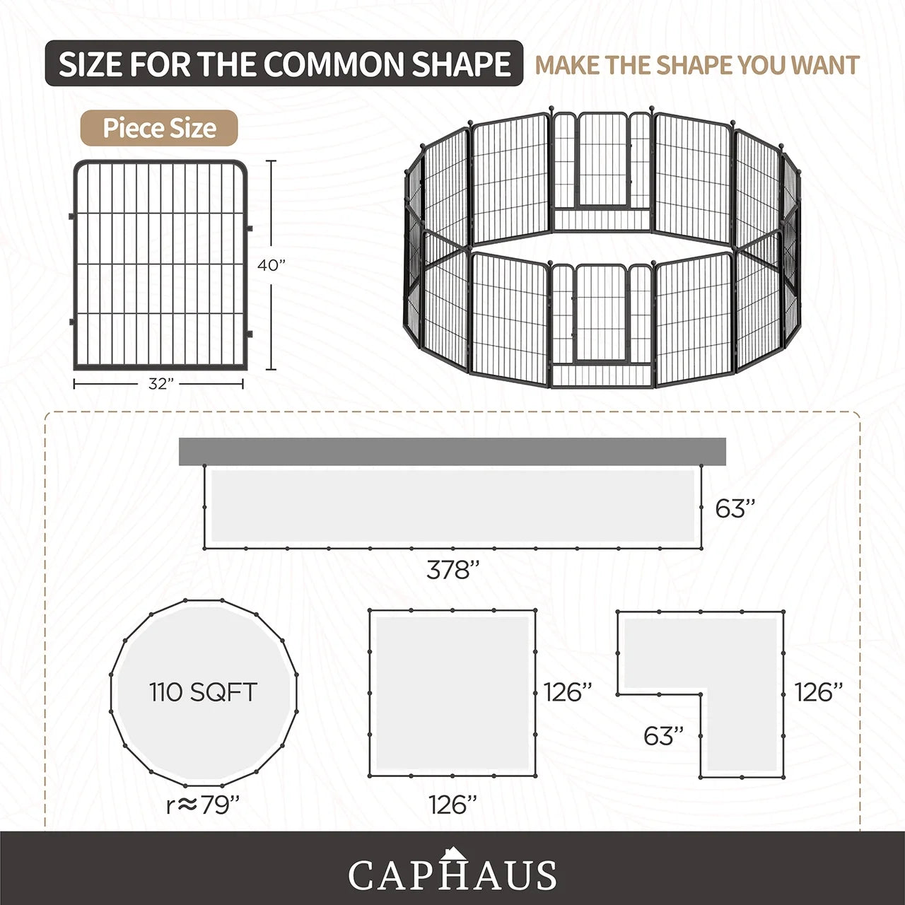 24/32/40 Inch Height Bold Metal Foldable Heavy-Duty Pet Playpen with Door, Available in 8/16/24/32 Panels, Indoor/Outdoor Portable Kennel, Dog/Animals Exercise Fence Cage for Yard, RV, Camping