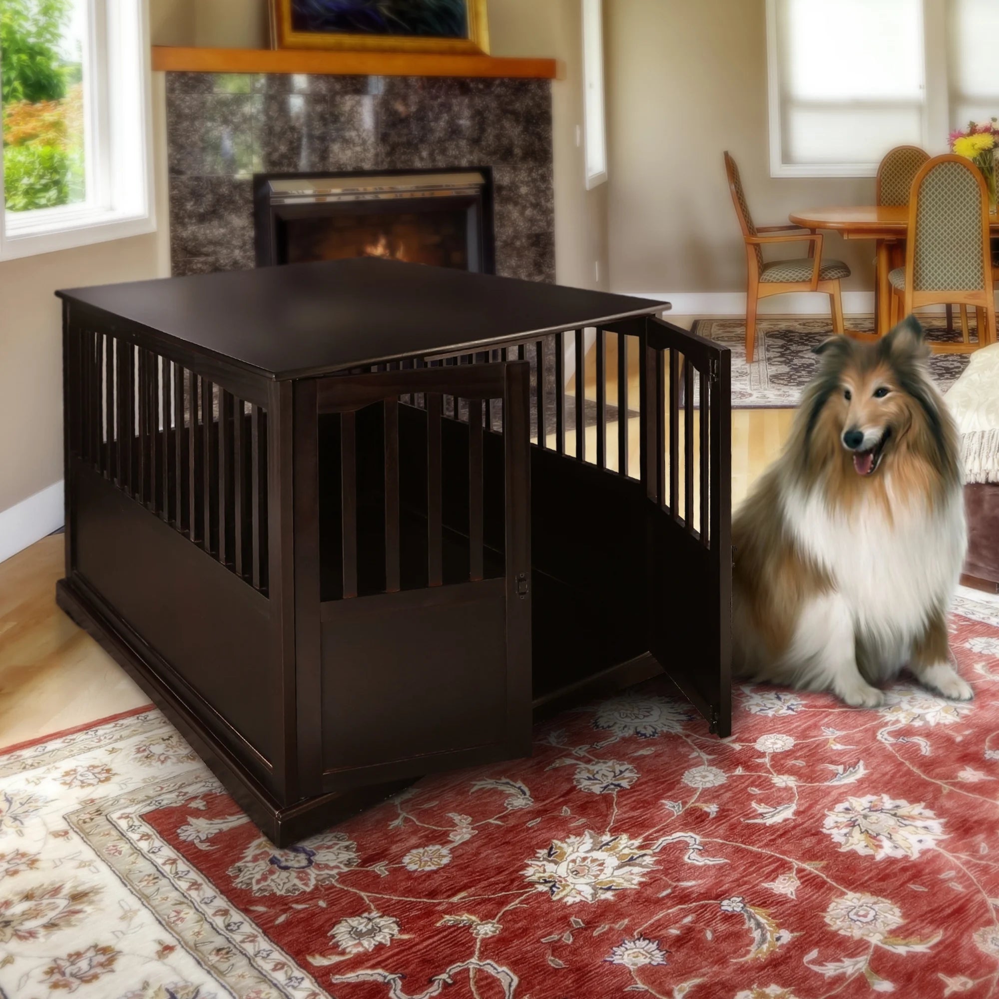 Wooden Extra Large Pet Crate Espresso End Table