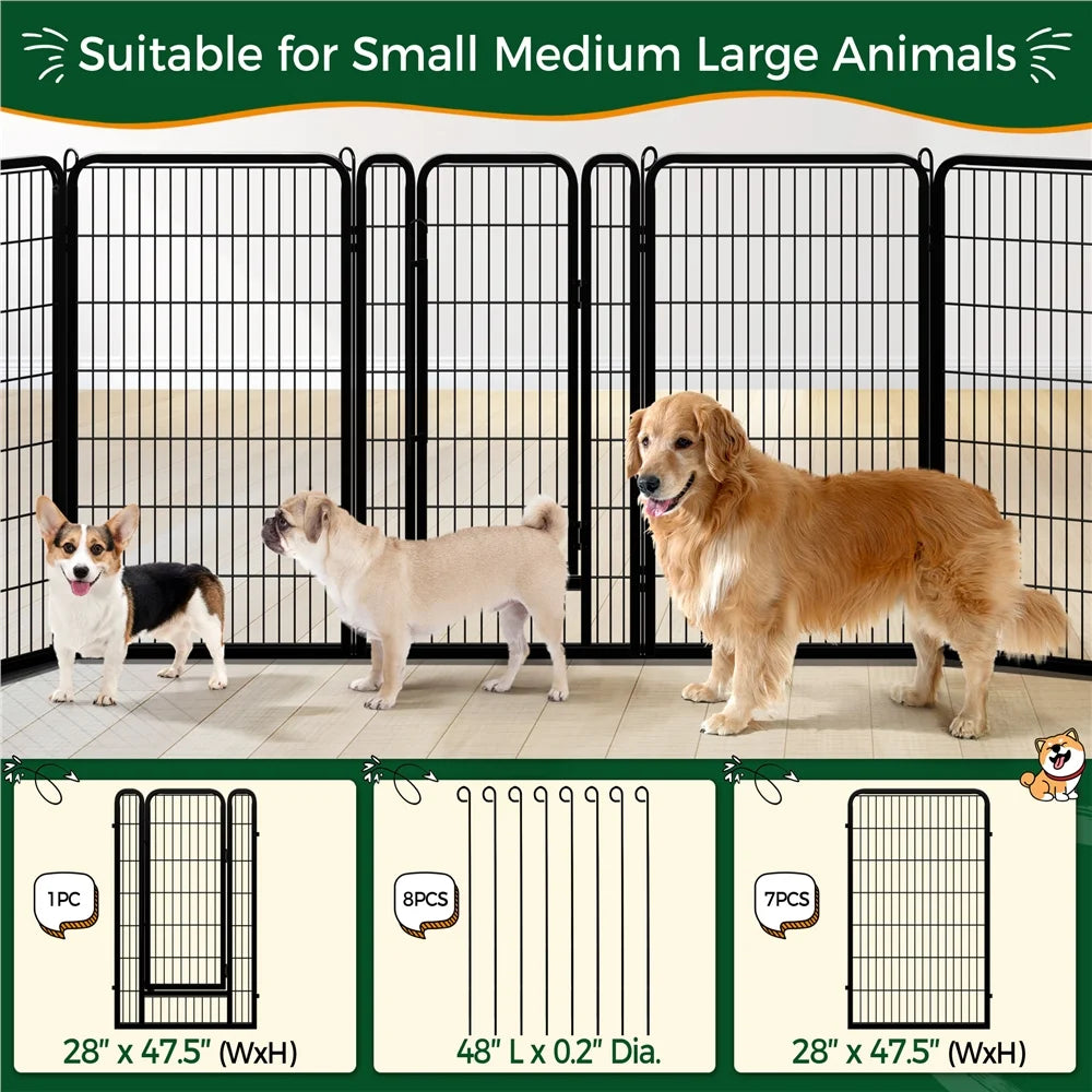 47.2″ Tall 8 Panels Metal Pet Playpen for Exercise Outdoor Indoor Fence, Black