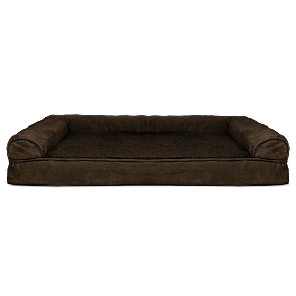 Plush & Suede Cooling Gel Foam Top Sofa Pet Bed for Dogs & Cats - Espresso, Jumbo