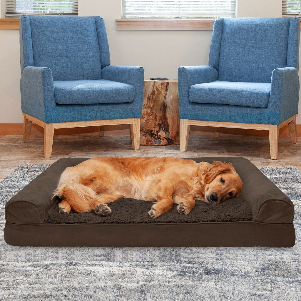 Plush & Suede Cooling Gel Foam Top Sofa Pet Bed for Dogs & Cats - Espresso, Jumbo