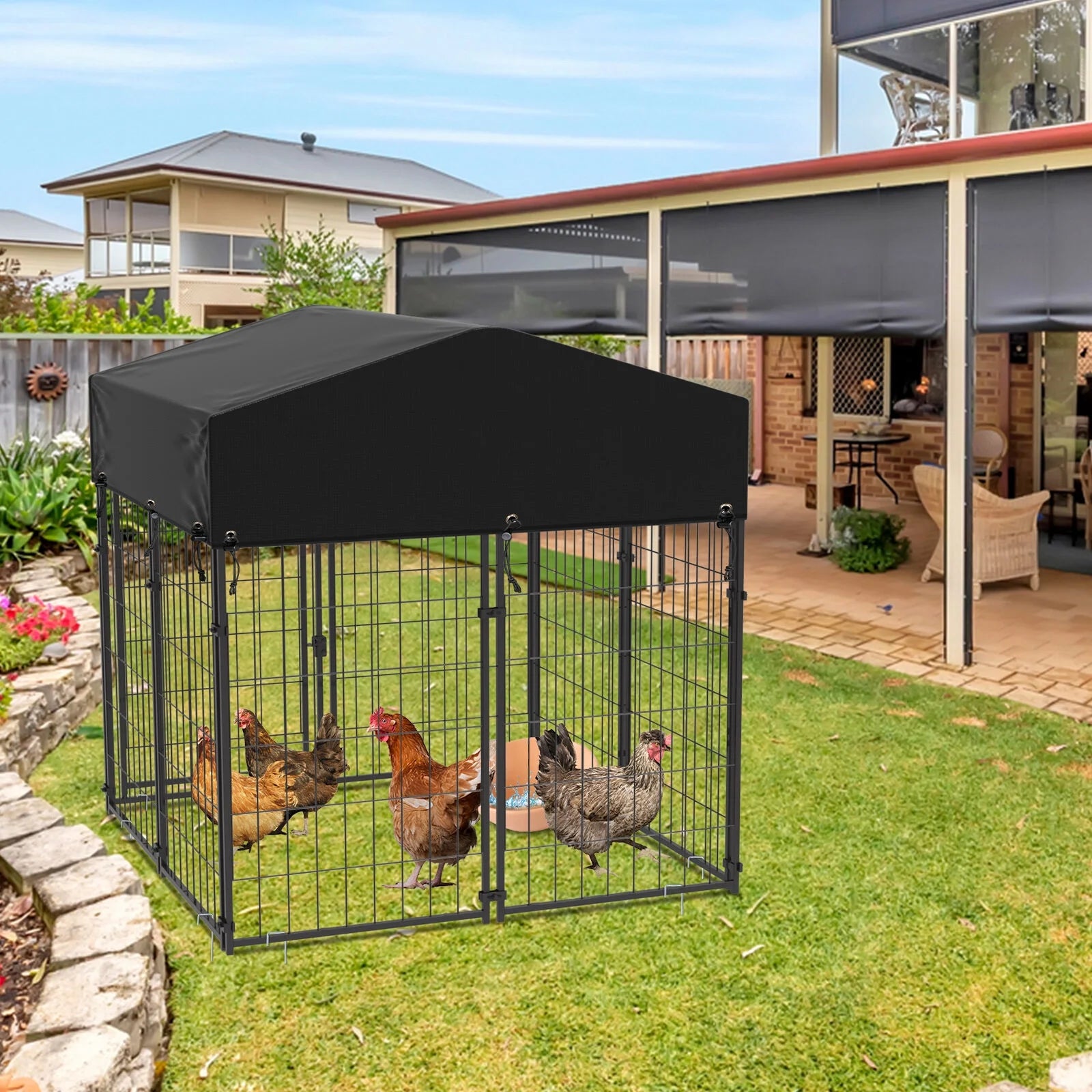 Playpen Welded Wire Dog Kennel W/ Cover, 4.2 Ft. X 4 Ft. X 4.4 Ft