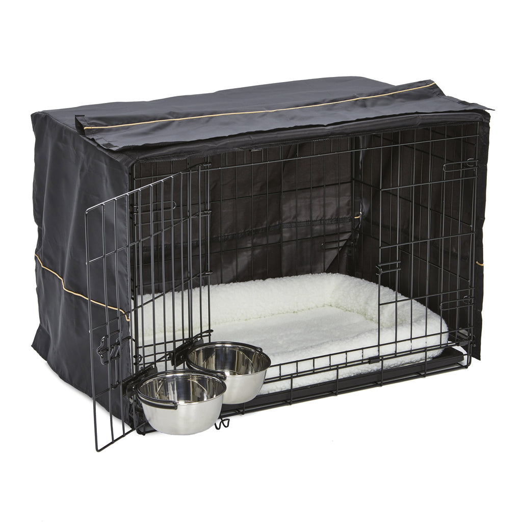 Medium Dog Crate Starter Kit with Double Door Icrate, Pet Bed, Cover & Bowls