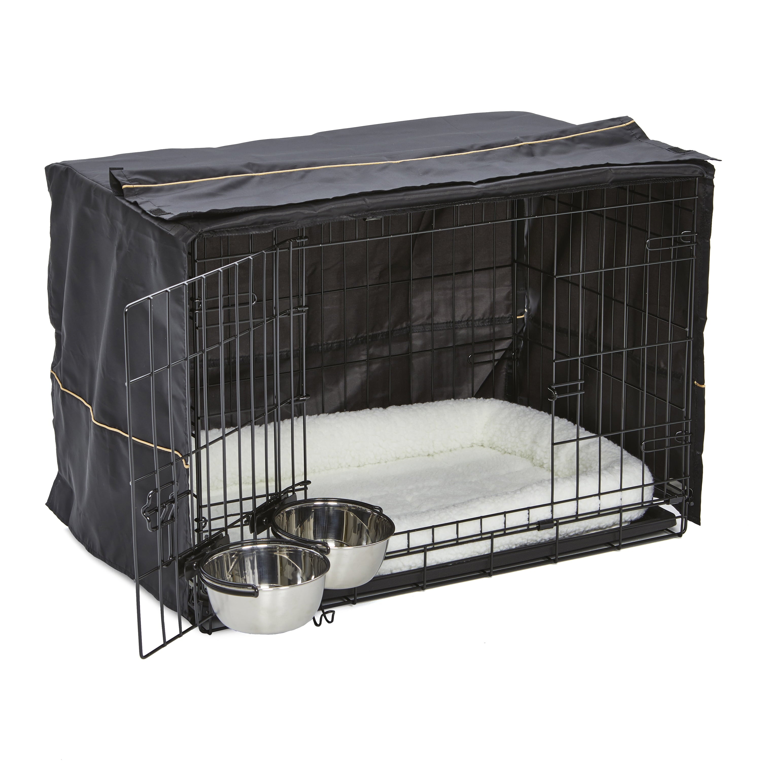 Medium Dog Crate Starter Kit with Double Door Icrate, Pet Bed, Cover & Bowls