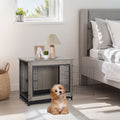 Wooden Dog Crate Furniture,Double-Doors Kennel Indoor with Divider and Removable Tray,End Table Dog Crate for Decoration 27.2"L X 20.1"W X 23.6"H，Grey