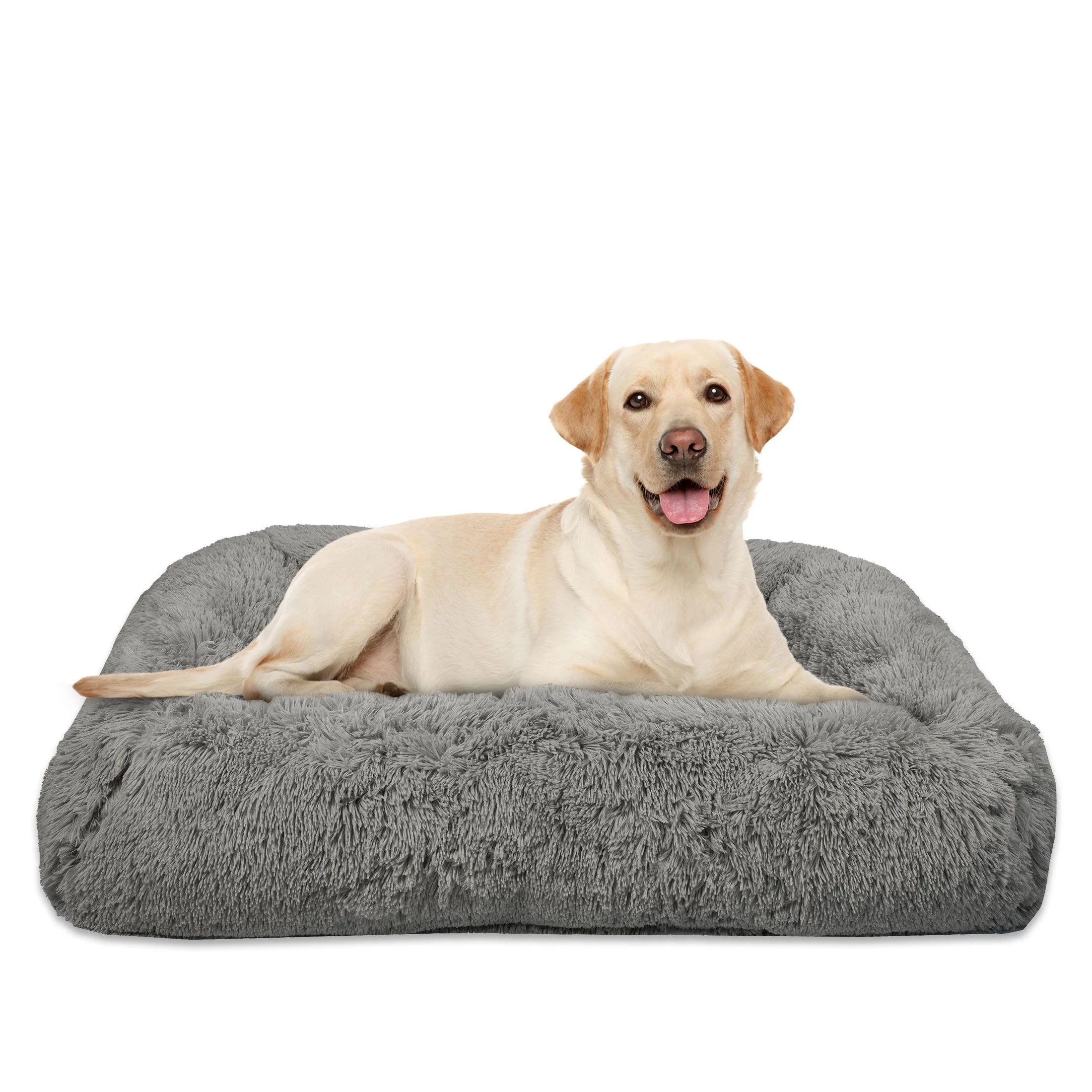 (4 Pack)  Large Furry Bolster Dog Bed, Taupe, 36" X 27"
