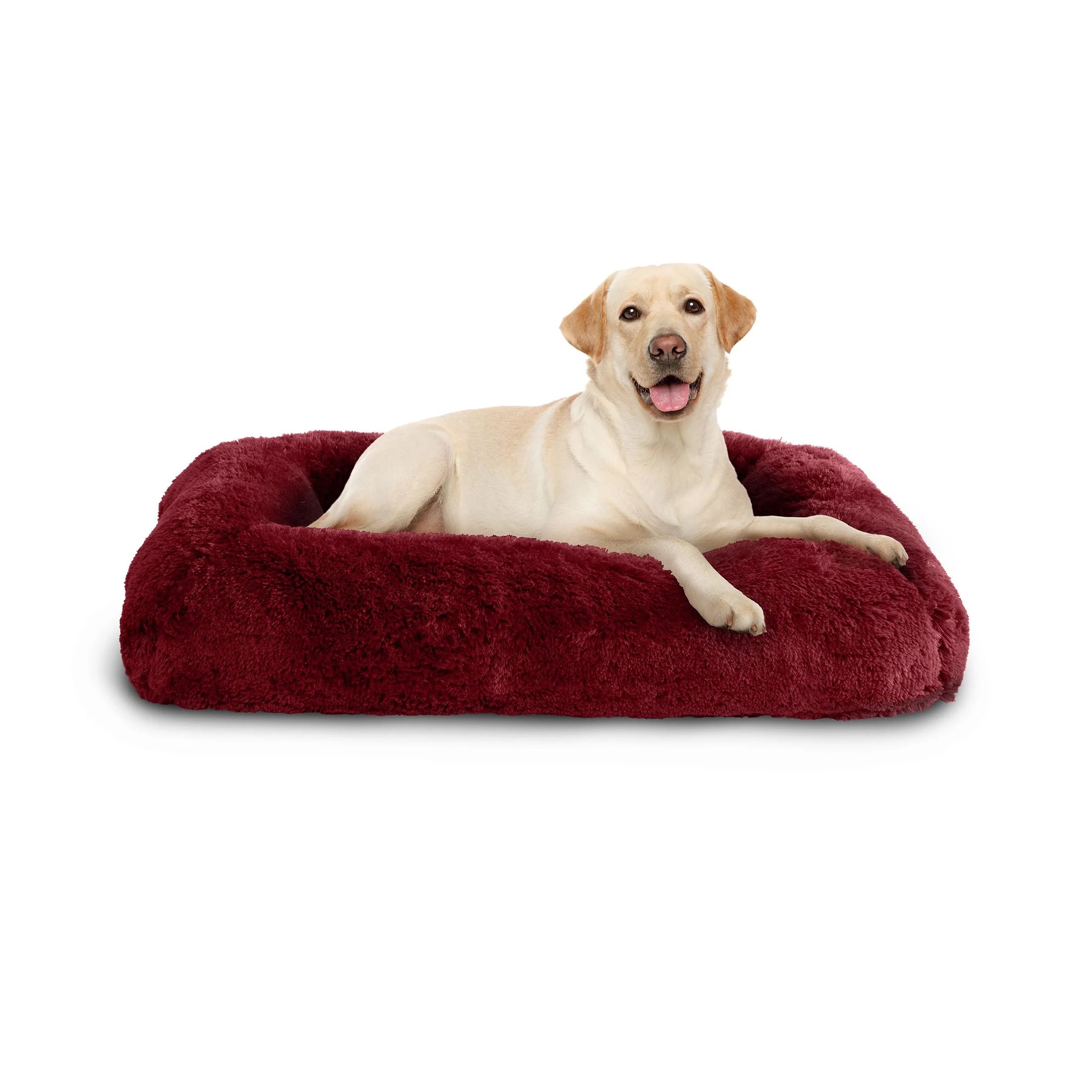 Furry Bolster Large Pet Bed, Red, 36" X 27"