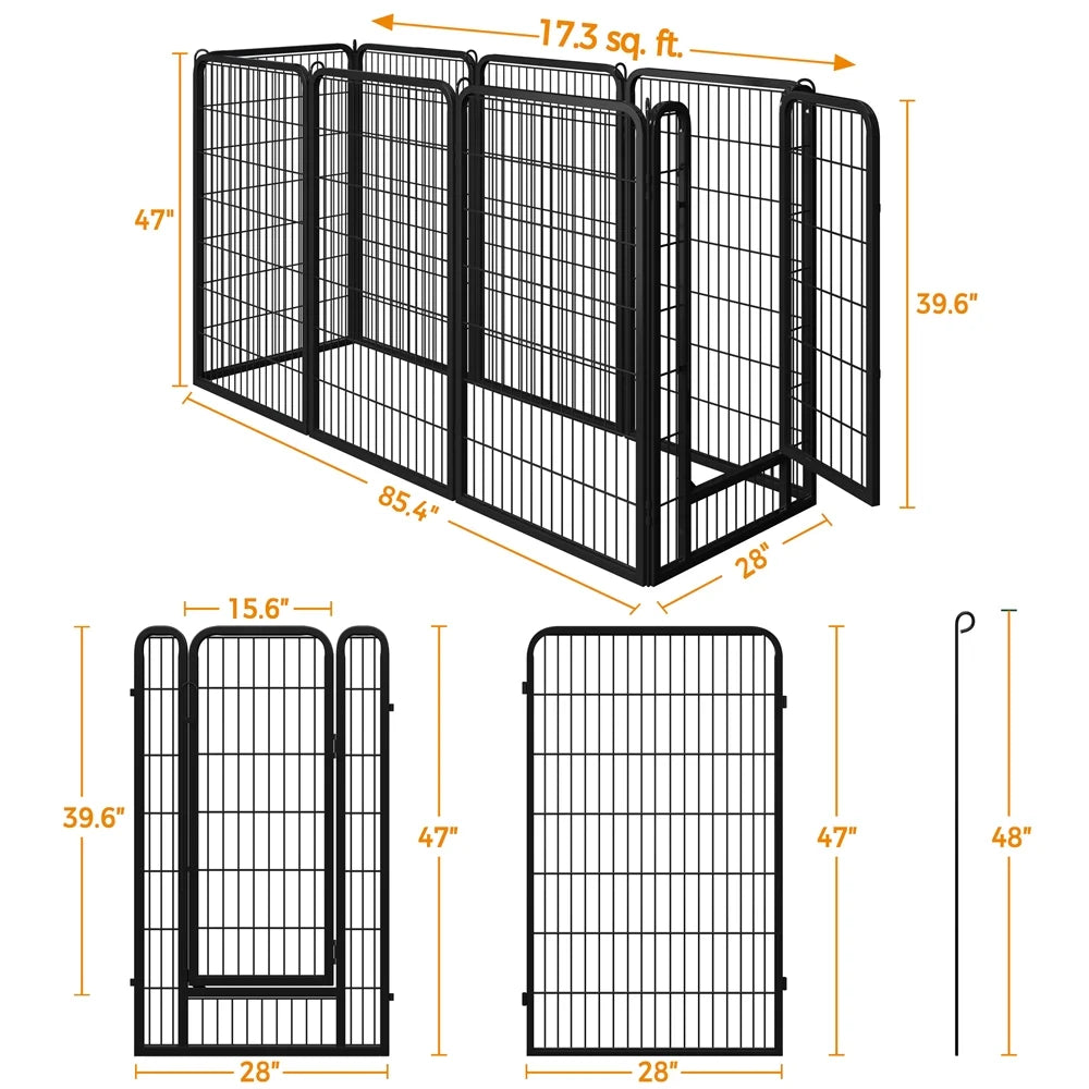 47.2″ Tall 8 Panels Metal Pet Playpen for Exercise Outdoor Indoor Fence, Black