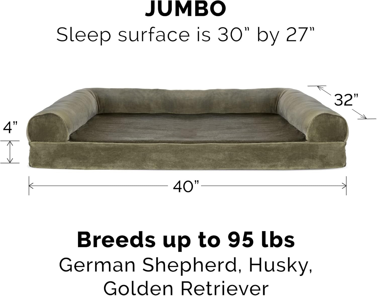 Replacement Dog Bed Cover Faux Fur & Velvet Sofa-Style, Machine Washable - Dark Sage, Jumbo (X-Large)